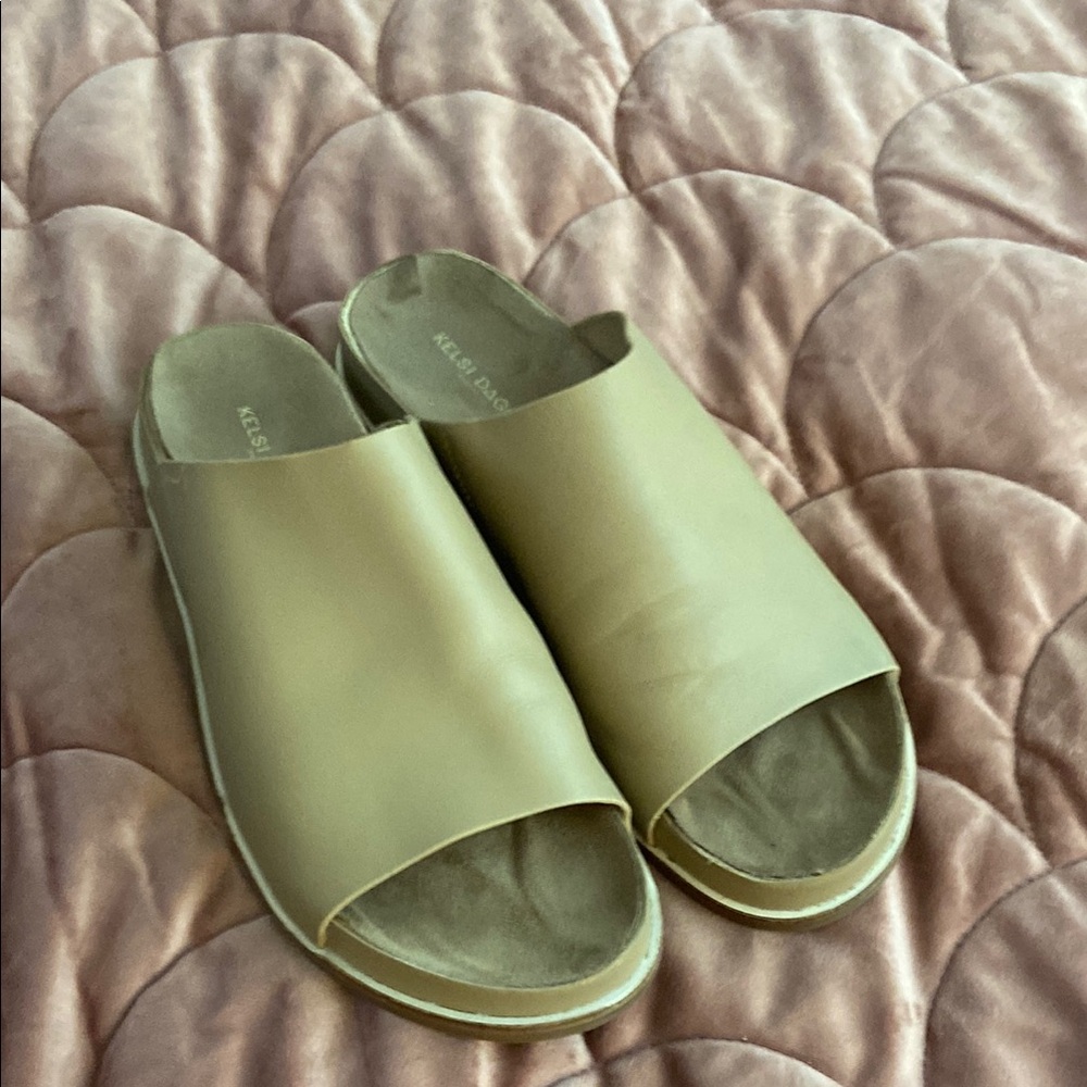 Kelsi Dagger Tan Mules with Minimalist Design